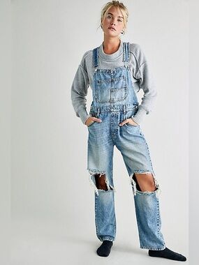 Free People We The Free Ziggy Overalls Distressed Busted Knee S